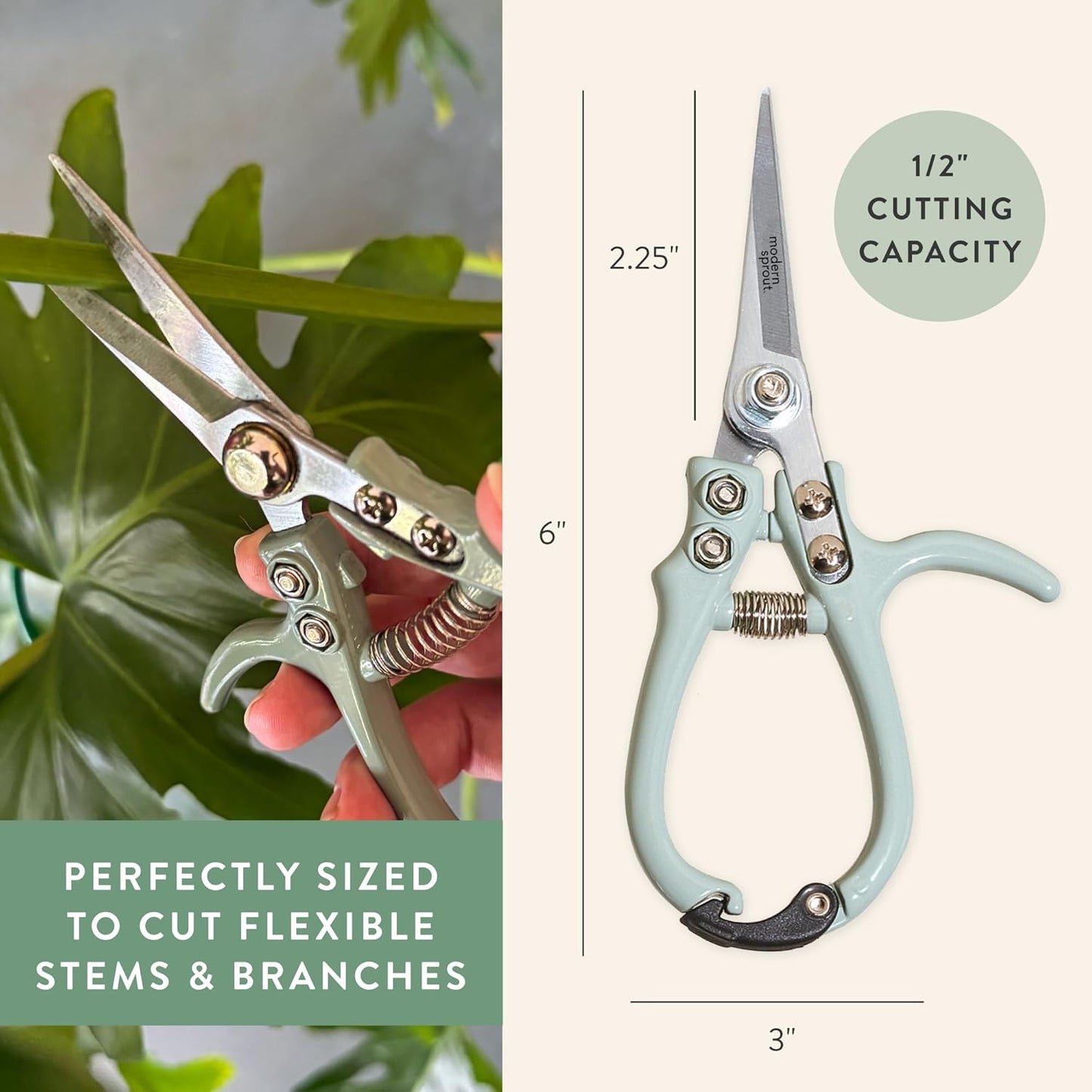 Modern Sprout Pruning Shears - Herb Snipping Scissors- Lightweight Gardening Tools W/Easy Lock - Flower Cutter Garden Shears - Carbon Steel Blade + Reusable Holster (Ocean, 1-Pack)