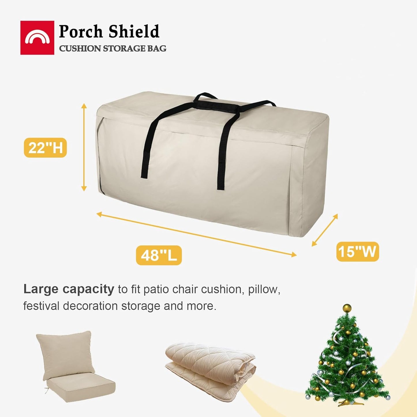 Porch Shield Outdoor Cushion Storage Bag 48 inch Waterproof Outside Storage Bags for Patio Furniture with Zippers and Handles