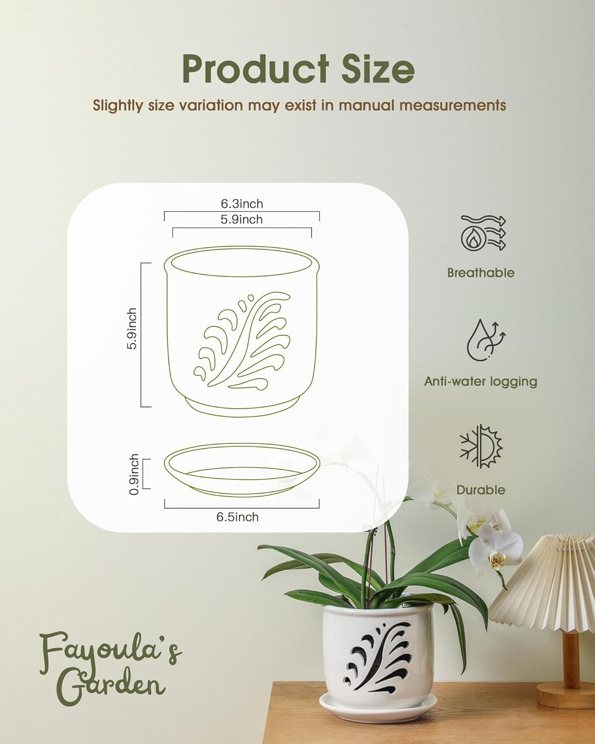 Ceramic Orchid Pot, 6 Inch Orchid Pots with Holes and Saucer for Indoor/Outdoor Plants Drainage & Air Circulation, White Orchid Planter for Repotting or New Plants