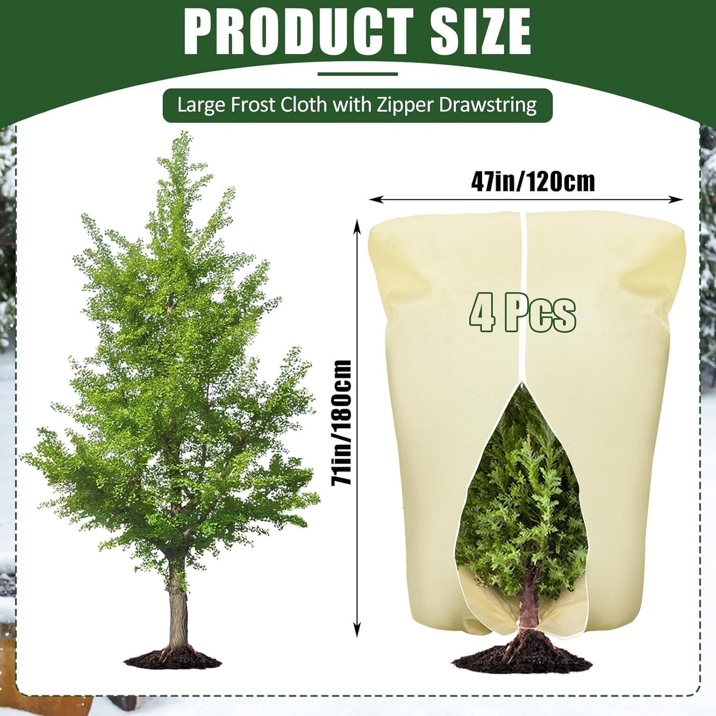 4 Pcs Plant Covers Frost Protection Bag 71" x 47" Winter Reusable Plants Jacket with Drawstring Shrub Protection Wraps Bags Frost Blanket for Winter Outdoor Garden Plants