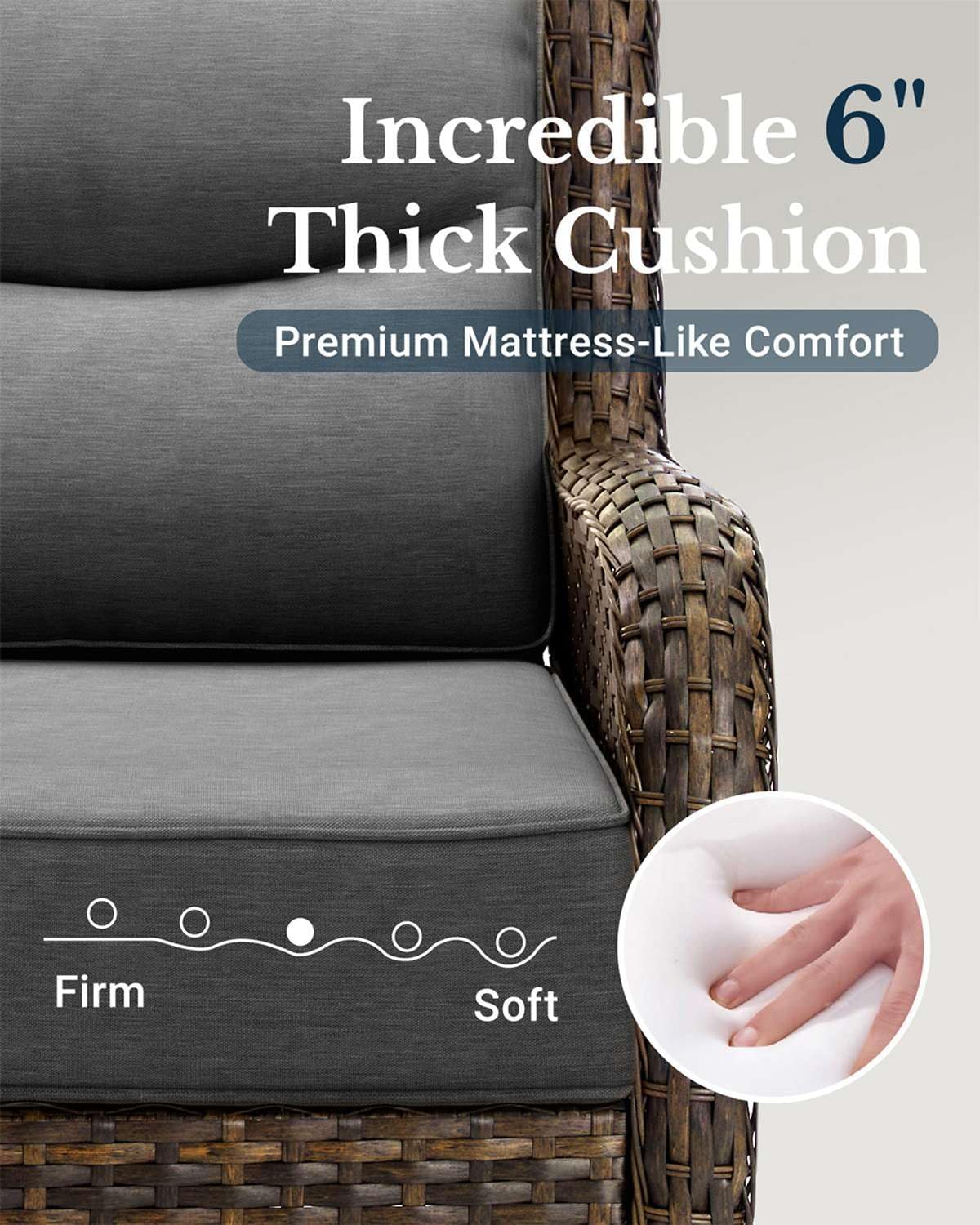 HILLGA Luxury Patio Furniture Set with 6-Inch Thick Cushions, High Back Outdoor Swivel Rocker Chairs and Table, 6-Piece All Weather Conversation Set for Porch Deck Balcony Yard, Dark Grey (V3)