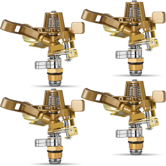 Ferraycle 4 Pieces 1/2 Inch Brass Impact Sprinkler Head with Nozzles Heavy Duty Adjustable 0-360 Degrees Impulse Sprinkler Head Lawn Watering for Yard Irrigation