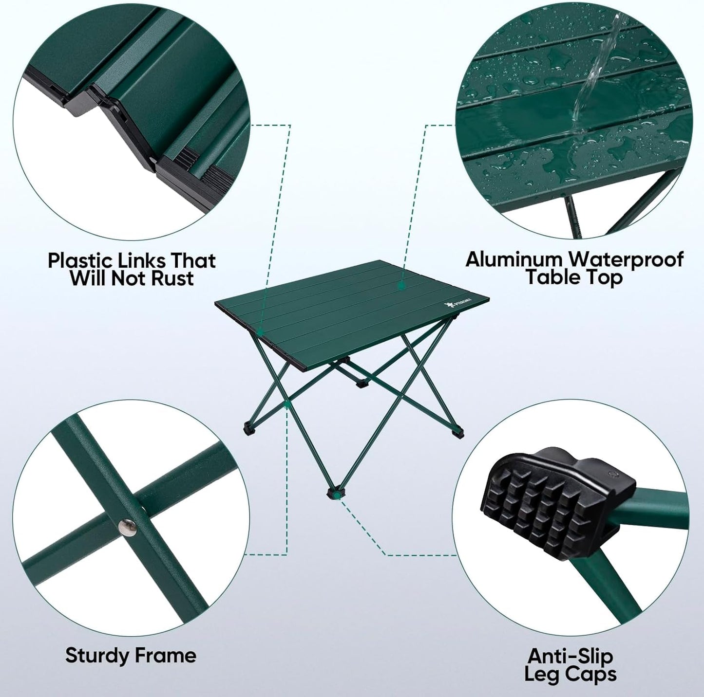 PTEROMY Small Folding Camping Table, Portable Beach Table with Ultralight Aluminum Tabletop for Travel, Outdoor, Camping, Picnics, and BBQs (Green)
