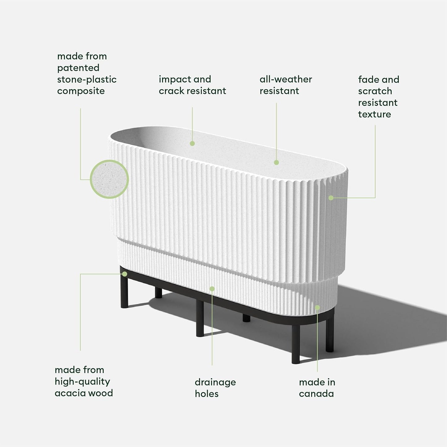 Veradek Demi Series Raised Long Planter for Indoor/Outdoor Use | Made from Plastic & Stone w/Wooden Stand | Modern Patio Décor for Flowers/Shrubs