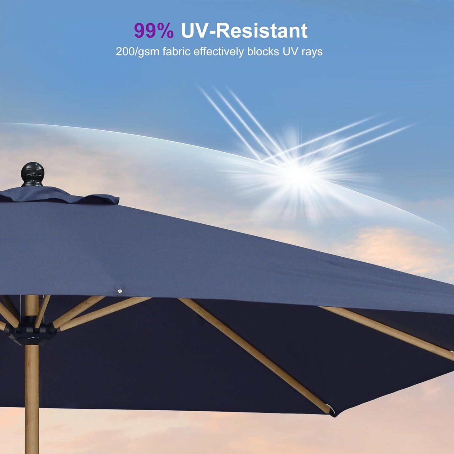 PURPLE LEAF 10' x 10' Square Patio Umbrella with Base Outdoor Umbrella Market Umbrella with Crank & 8 Ribs Aluminum Outdoor Table Umbrella for Pool Deck Backyard, Navy Blue