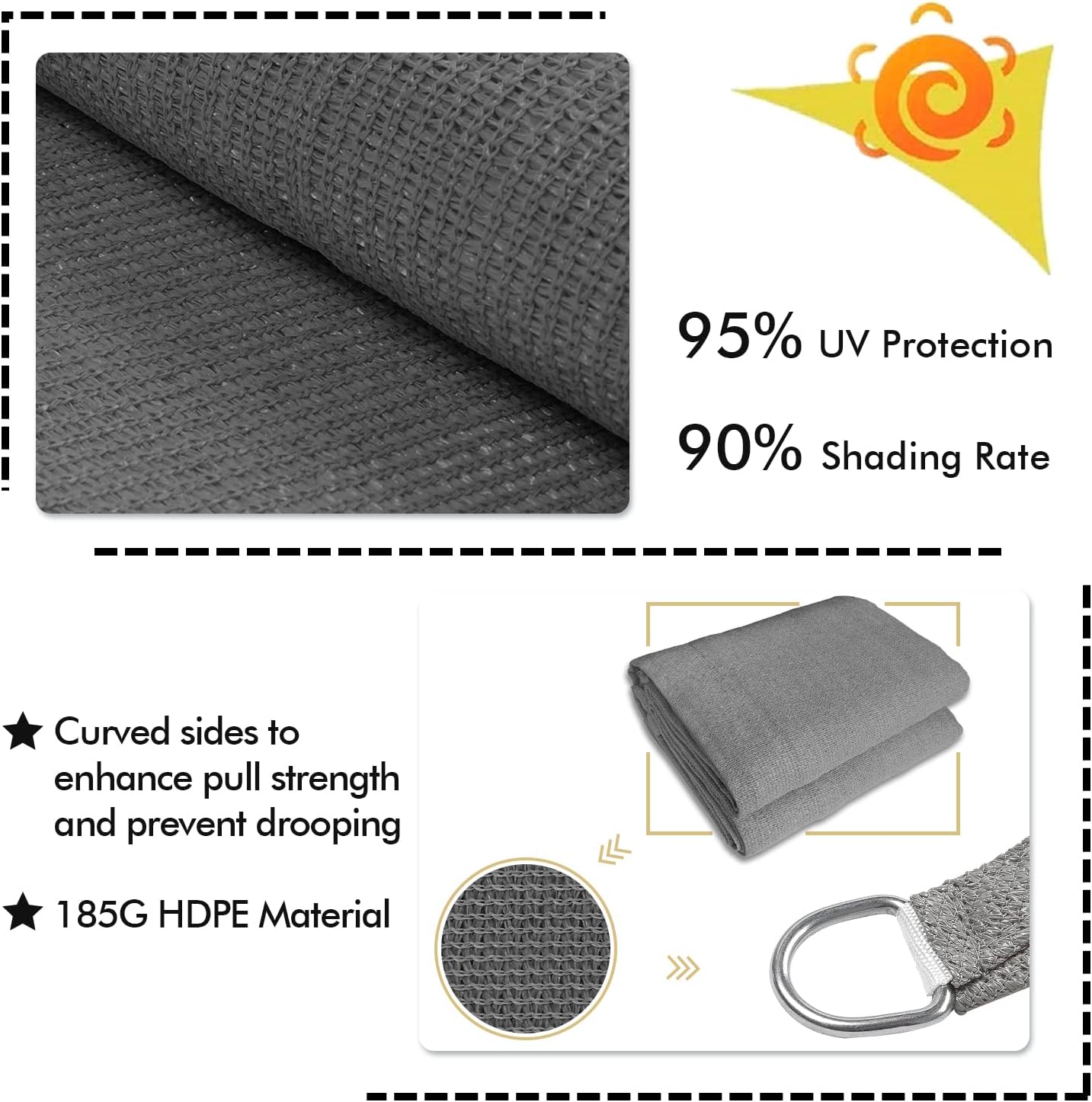 KANAGAWA 10'X18' Dark Gray Custom Size Sun Shade Sail Rectangle UV Block Canopy Cover for Patio Backyard Lawn Garden Outdoor (Customized Available)