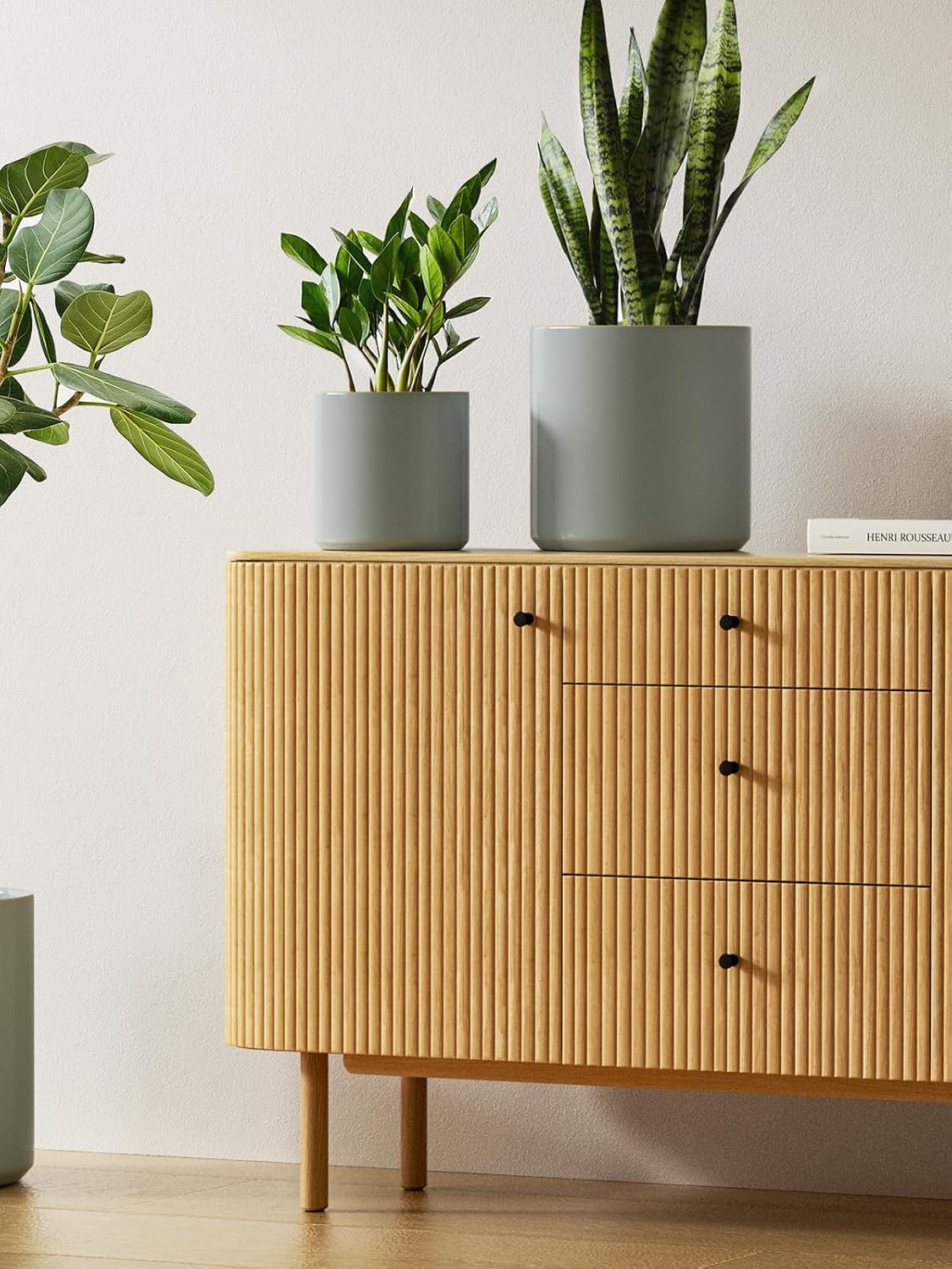 LE TAUCI Ceramic Plant Pots Indoor, 10+8+6 Inch Planters for Indoor Plants, Mid-Century Modern Flower Pots with Drainage Hole and Plug, Cylinder Round Planters, Set of 3, Blue Gray