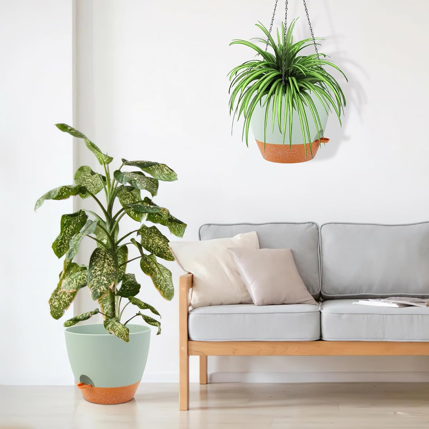 GARDIFE Large Hanging Planter, 12 inch Hanging planters for Indoor. Outdoor Plants, Self Watering Plant Pot, Plant Hanger, Green