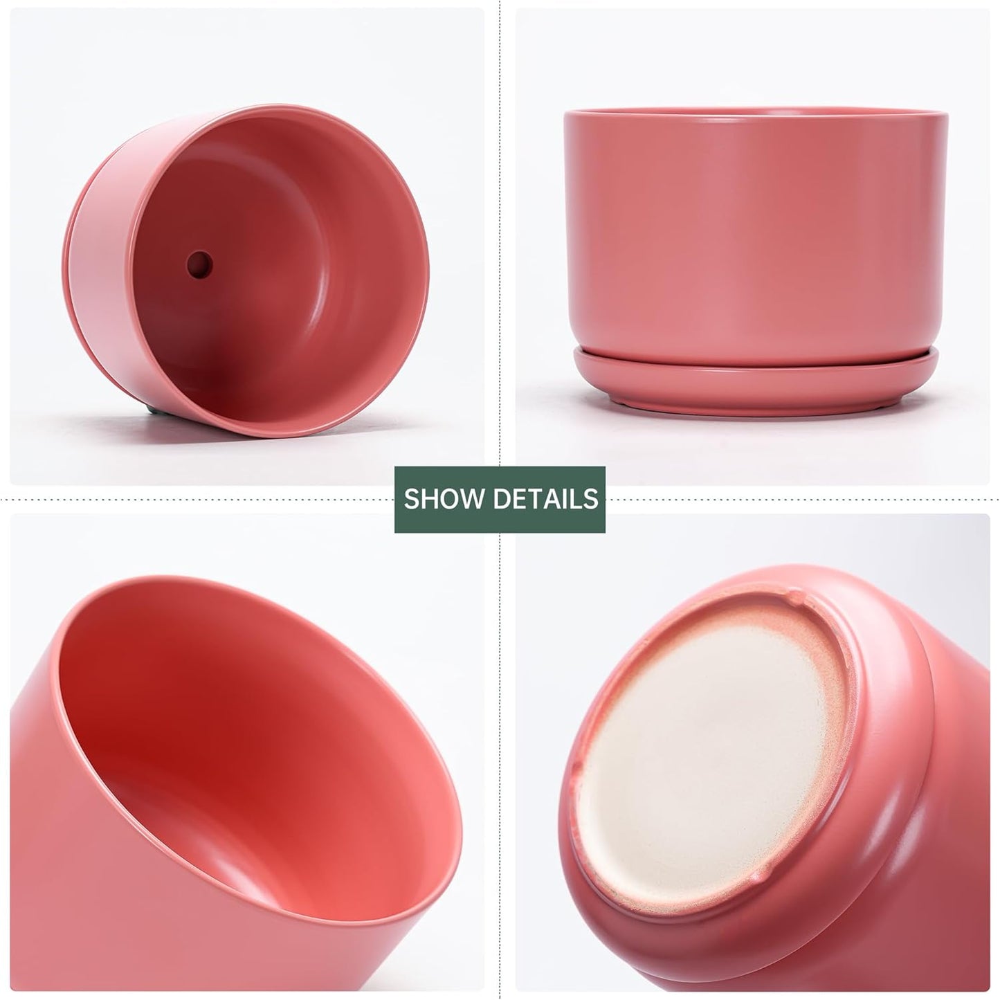 Ton Sin Plant Pots, 4.1+5.1+6.5 inch, Set of 3, Ceramic Planters with Drainage Hole and Saucer, Indoor Flower Pot with Hole Mesh Pad, Gifts for Mom(Matte Orange)