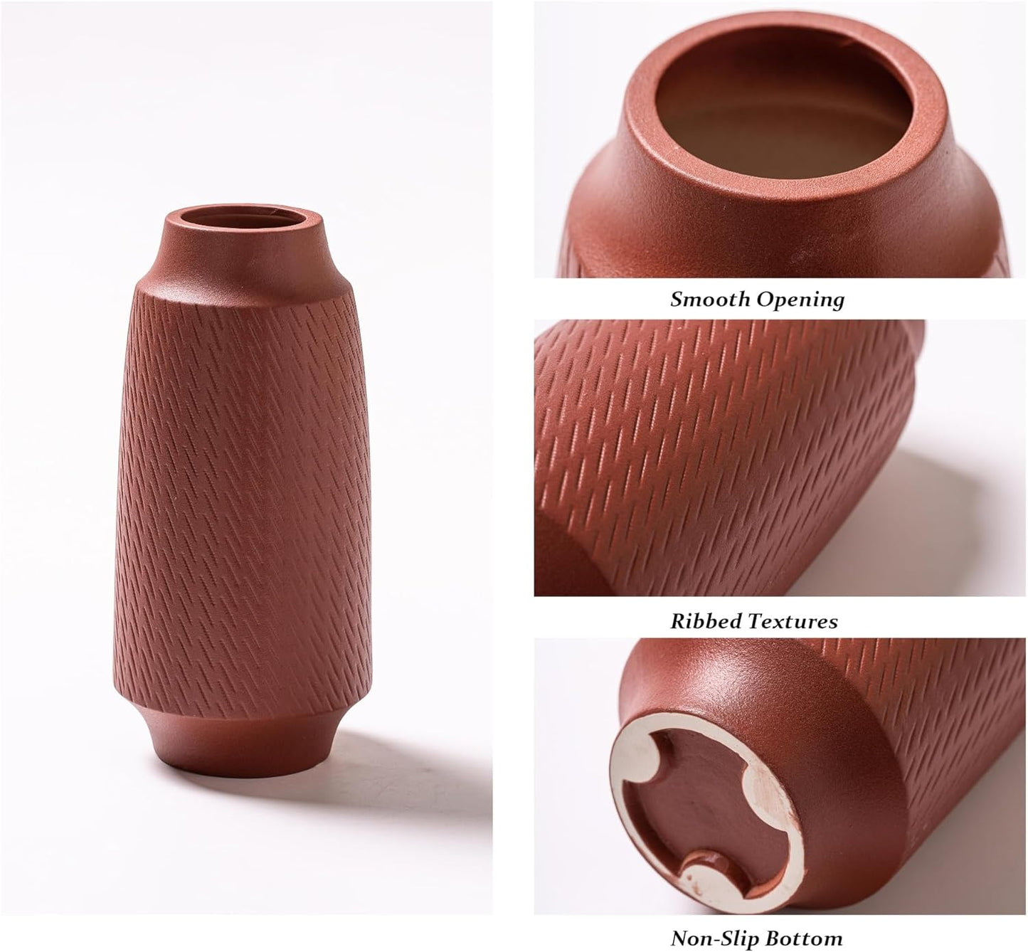 Ceramic Vase Set of 3, Modern Multicolor Pattern Flower Vases for Home Decor, Office, Centerpieces, Boho Farmhouse Style (Red/Green/Orange)