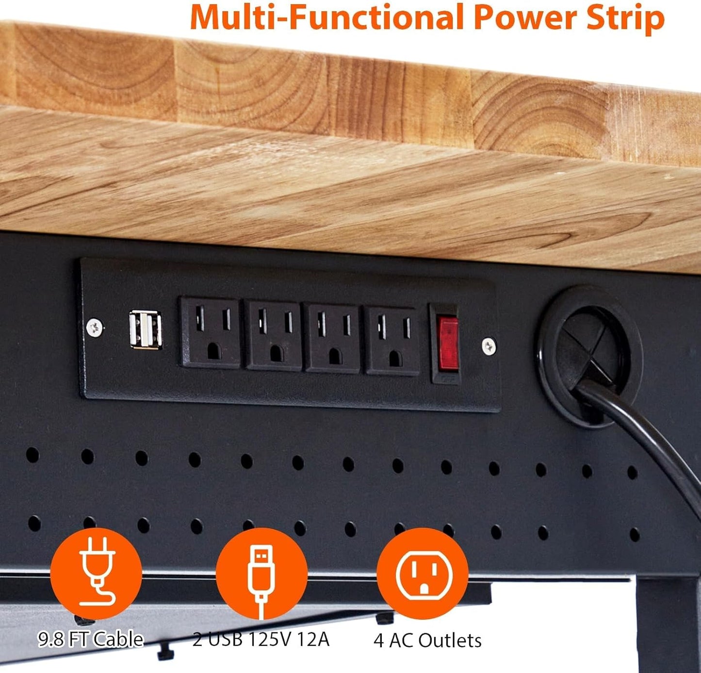 60'' Adjustable Workbench, Heavy Duty Workbench with Drawer, Power Outlet and Lockable Wheels, 2000 LBS Capacity, Work Table Suitable for Office, Garage, Workshop