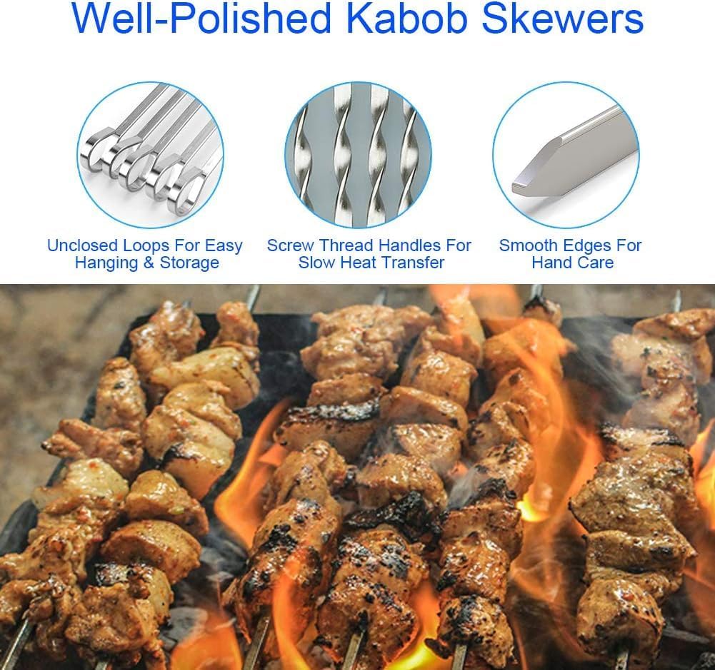 BBQ Shish Kabob Skewers, Kebab Skewers 17.7" Stainless Steel Reusable Flat BBQ Sticks for Meat Chicken Shrimp and Vegetable(8-Pack)