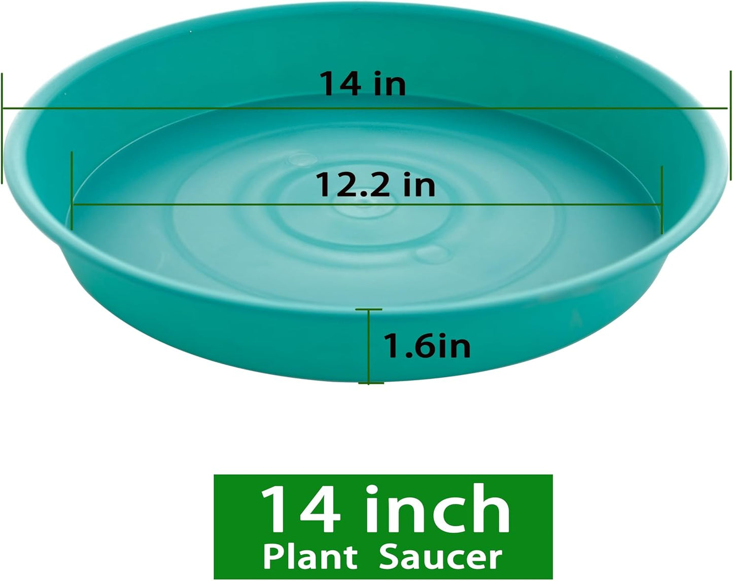 2 Pack of 14 inch Plant Saucers Bird Bath Bow Round, Plastic Plant Saucer Tray for Pots, White Planters for Indoor Plants, Plant Trays for Planter 12-15" (14", Teal)