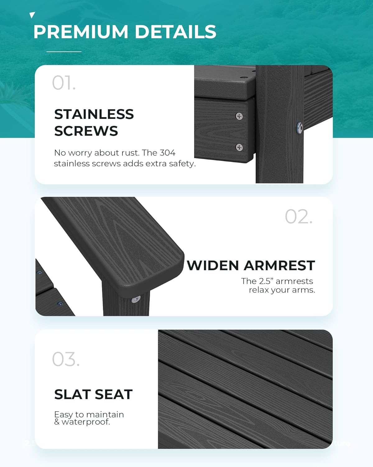 SERWALL Patio Dining Chair Set of 2, Black