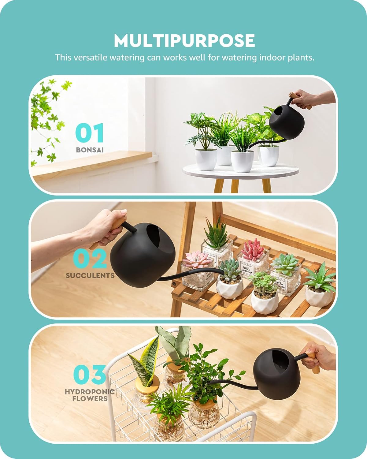 Baffect Watering Can Indoor Plants, 1.2L/41OZ Cute Watering Can Pot, Metal Stainless Steel Garden Water Can with Long Spout for Indoor House Plants Bonsai Outdoor Garden Flower Decorative