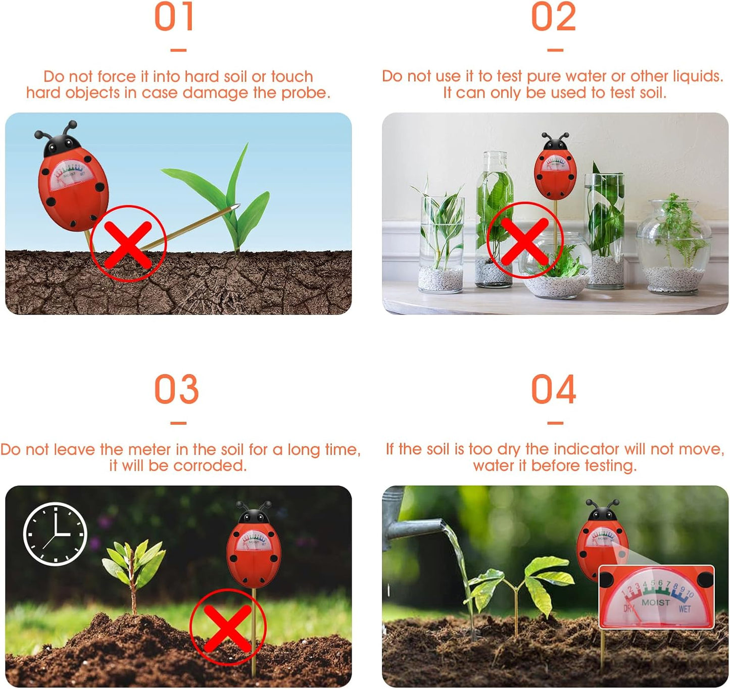 Soil Moisture Meter, Plants Moisture Meter, Gardening Tool Kits for Plant Care, Plant Water Monitor for Garden, Farm, Lawn Indoor & Outdoor Use, No Batteries Required