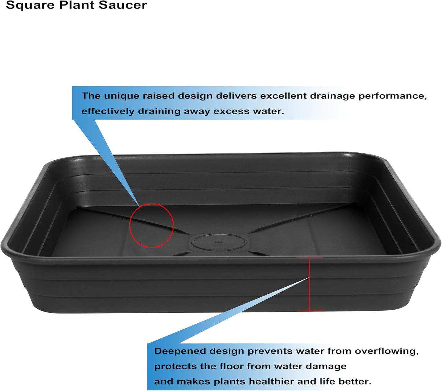 2 Pack Square Plant Saucer Tray 10 inch, 6 8 10 12 14 16 18 20 inch Heavy Duty Plastic Square Plant Saucers for Indoors Outdoor, Flower Planter Drip Trays for Pots, Seed Starting Tray
