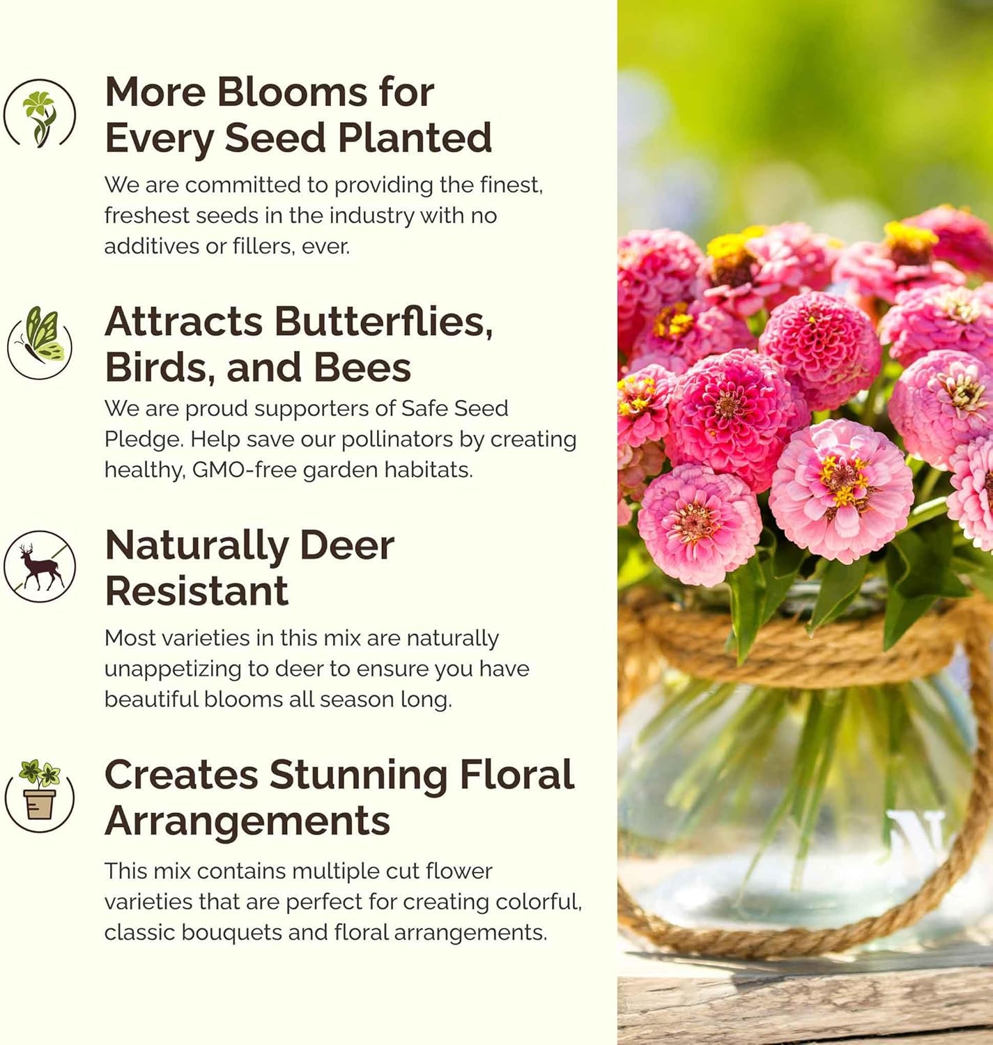 Eden Brothers Tickled Pink Flower Mixed Seeds for Planting, 1 lb, 480,000+ Seeds with Cosmos, Cornflower, Zinnia | Attracts Pollinators, Plant in Spring or Fall, Zones 3, 4, 5, 6, 7, 8, 9, 10