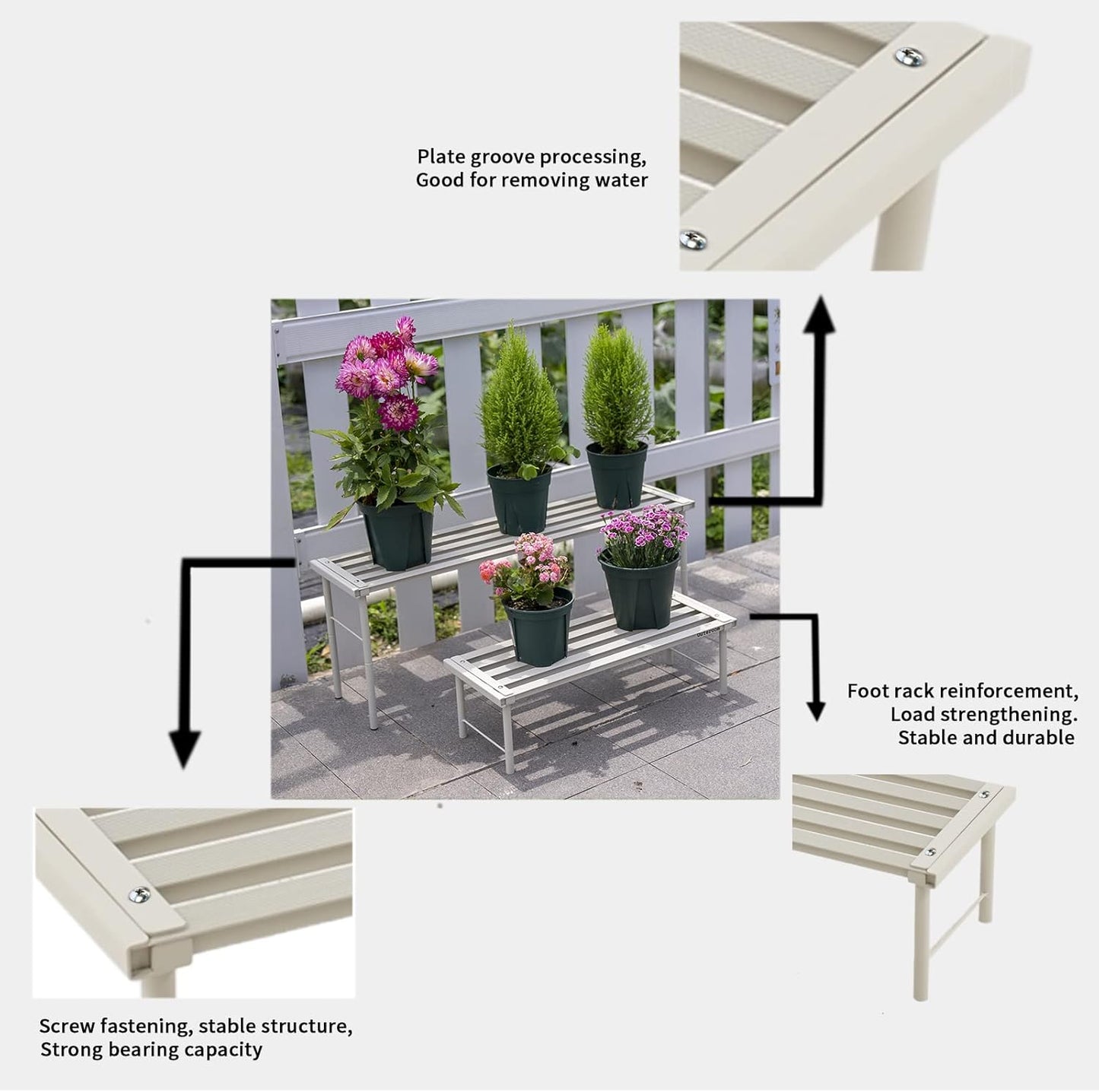 Metal Plant Stand, Rust-proof Aluminum Flower Pot Stand, Plants Display Stands Decoration Racks for Living Room Balconies and Gardens (60 White)