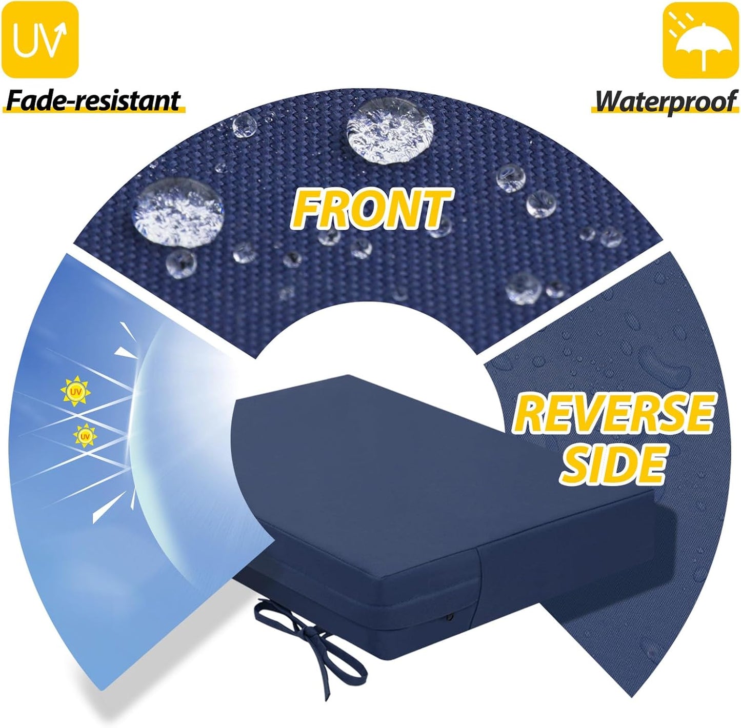 AAAAAcessories Outdoor Seat Cushions for Chairs, Waterproof, Fade-Resistant Patio Furniture Replacement Cushions, 20" x 18" x 3", Set of 2, Navy Blue