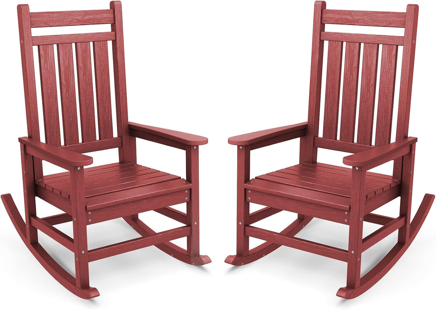 SERWALL Outdoor Rocking Chair Set of 2, HDPE Rocking Chairs for Adult, All Weather Porch Rockers for Lawn Garden, Crimson Red