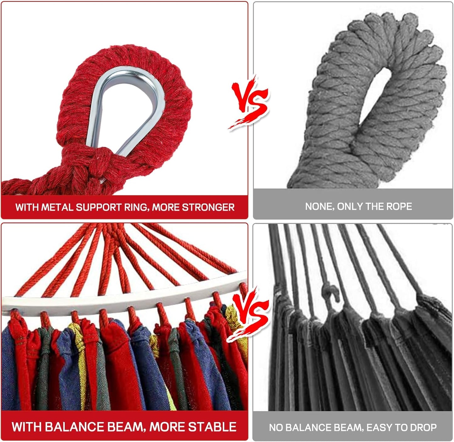 Durable Hammocks 660 Lbs Capacity, Camping Essentials Hiking Gear Accessories Max 2 X Tree Straps & Carabiners & Duckbilled Buckle & Thicker Rope & Portable Carrying Bag Included (red)