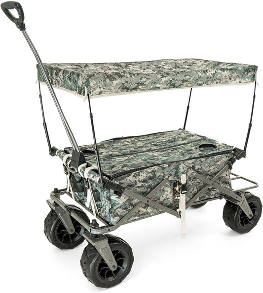 Creative Outdoor Push Pull Stroller Wagon, Beach Hauler XXL Deluxe with Canopy, Collapsible and Portable Heavy Duty Folding Cart, Supports up to 200lbs Weight Capacity, Giant 10" Wheels