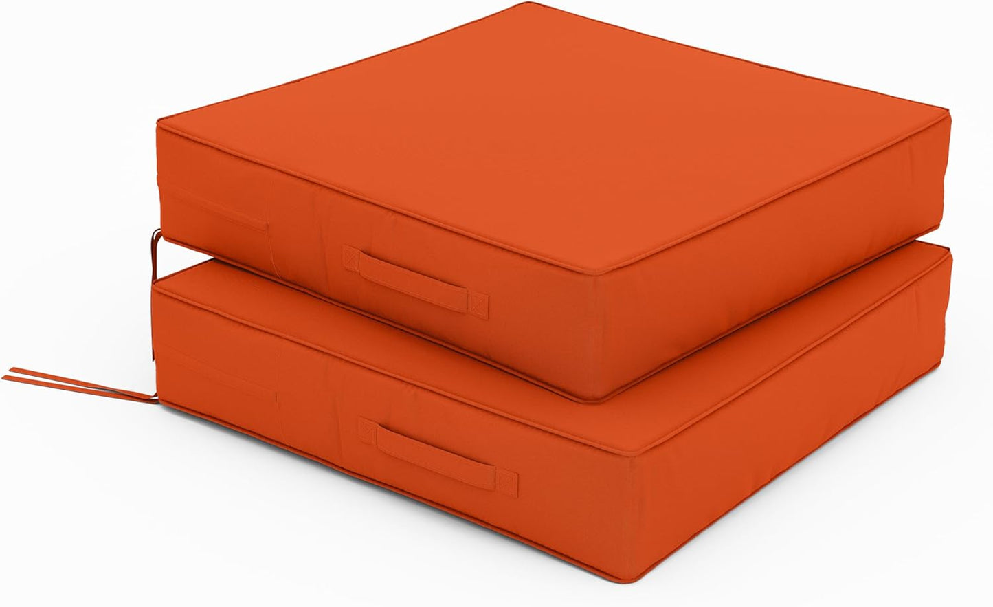Patio Chair Cushions 24 X 24 X 5 Inch Waterproof Outdoor Seat Cushions for Patio Furniture, Outdoor Sofa Couch Pads with Ties & Handle, Set of 2, Orange