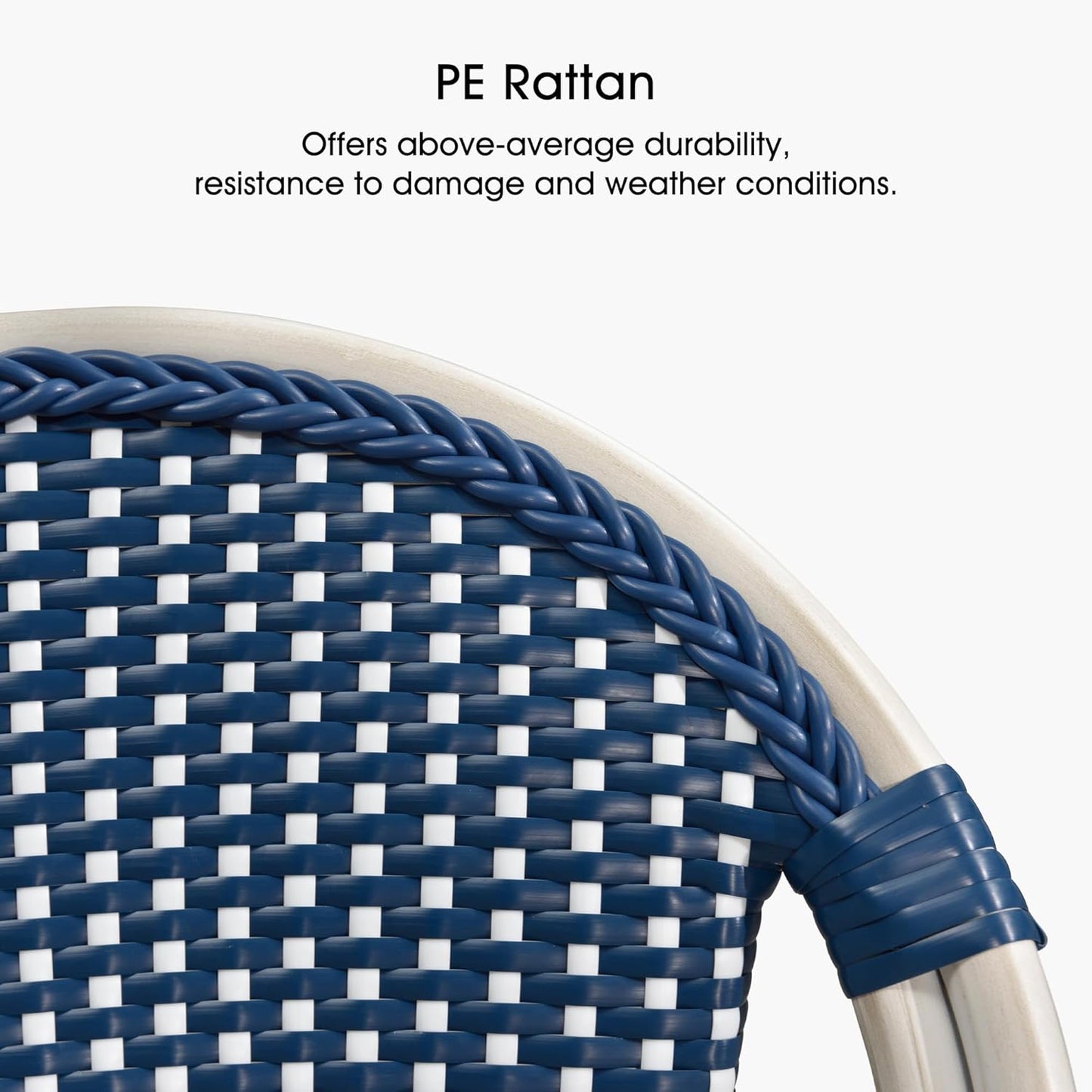 PURPLE LEAF French Bar Stool Set of 4 White Print Finish Patio Bar Stools with Back Rattan Bar Chairs Wicker Bar Height Stool 30" with Footrest Kitchen Island Stools Outdoor Barstool Royal Blue