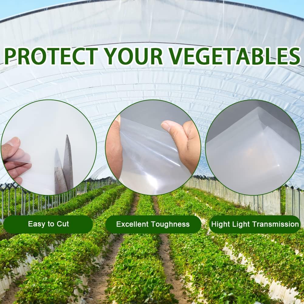 6 mil Greenhouse Plastic Film Sheeting Cover 10 x 26 Ft UV Resistant Clear Polyethylene Film Green House Hoop Farm Plastic Cover for Gardening, Farming, Agriculture