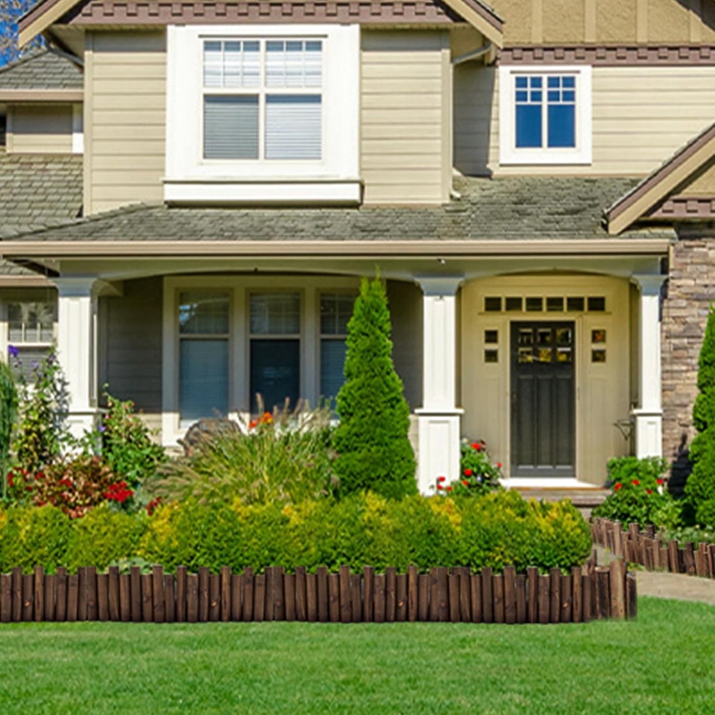 Wood Garden Fence, Wooden Solid Log Edging Border Decorative for Flower Bed Barriers and Landscape Fencing