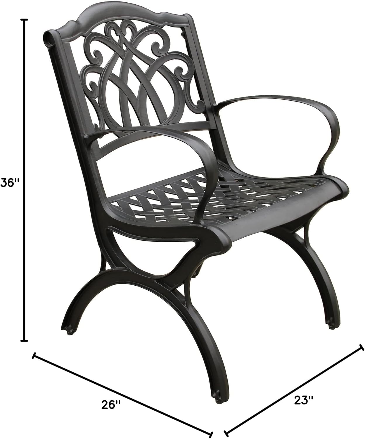 Ornate Traditional Outdoor Cast Aluminum Black Patio Dining Chair
