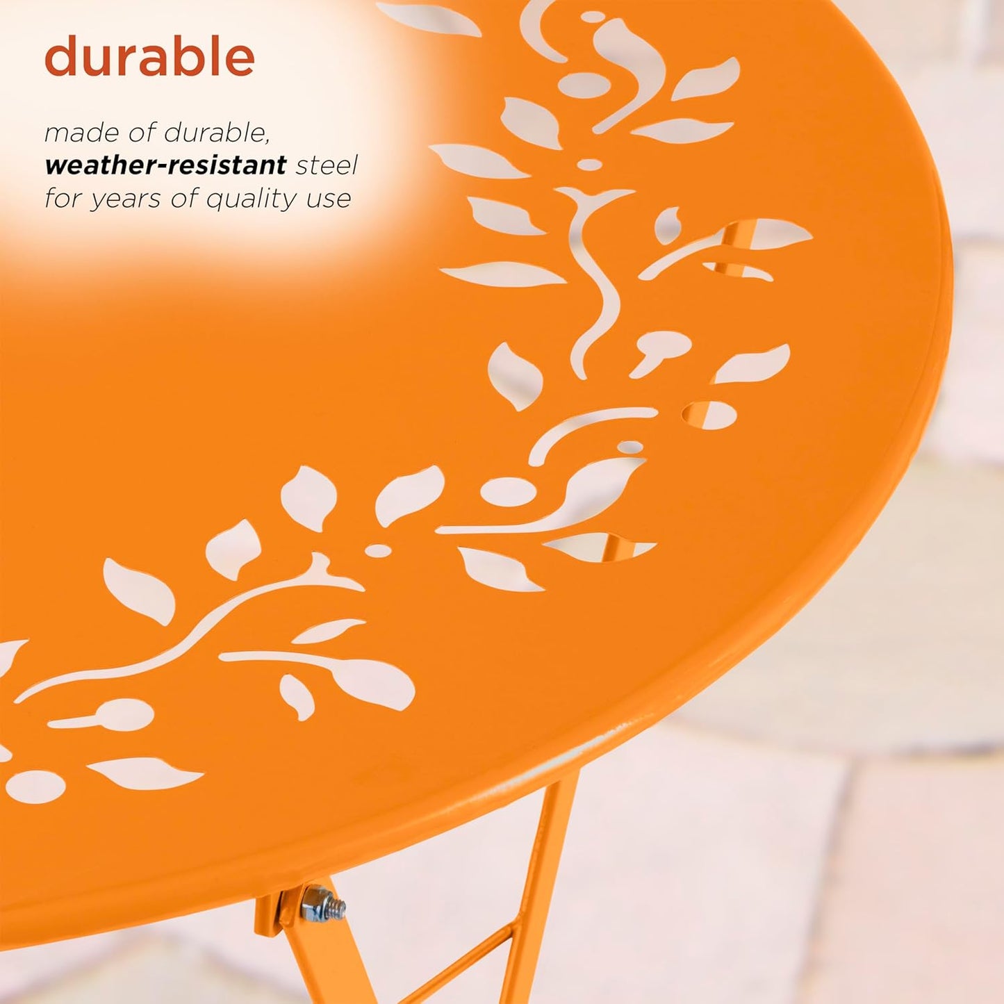 Alpine Corporation Indoor/Outdoor 3-Piece Bistro Set Folding Table and Chairs Patio Seating, Orange