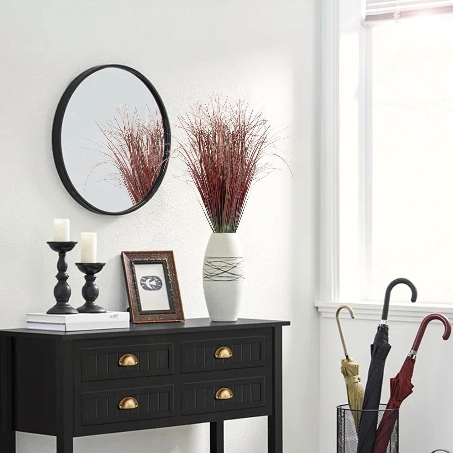 12Pcs Artificial Grass Plants, Faux Shrubs Wheat Grass, Artificial Tall Grasses Fake Plants for Outdoor Decor,Artificial Greenery Stems Weed for Room Indoor Home Decor（Red）