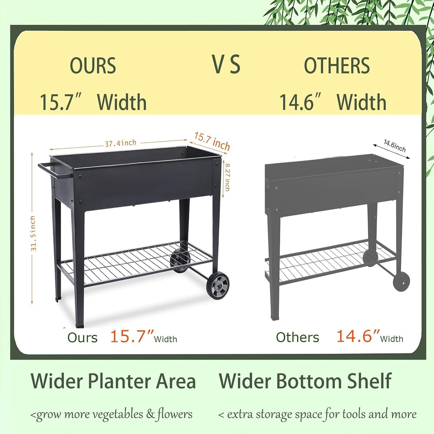 Raised Planter Box with Legs Outdoor Elevated Garden Bed On Wheels for Vegetables Flower Herb Patio