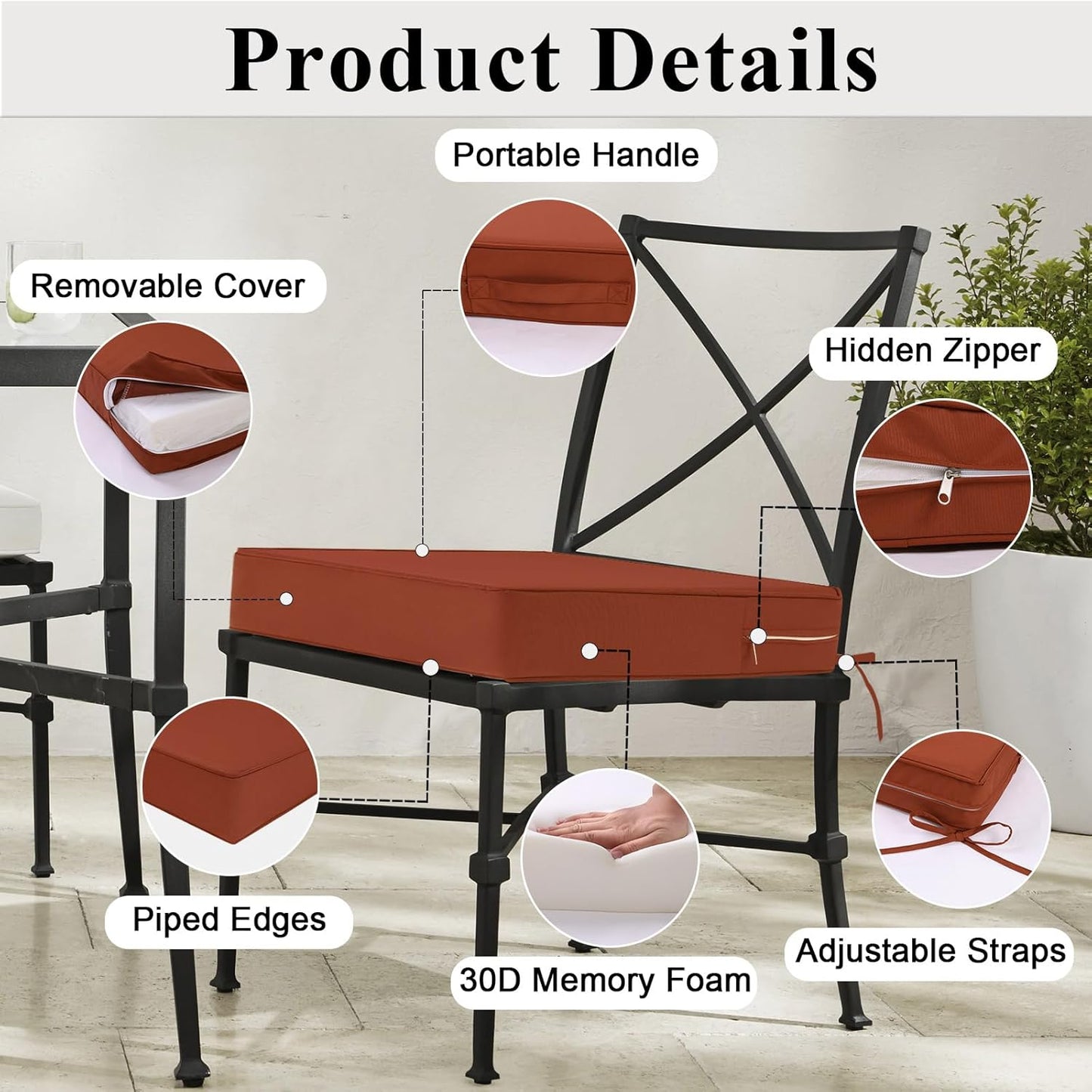 Outdoor Chair Cushions Set of 2 for Patio Furniture 19x19x4 Inch Waterproof Patio Chair Cushion 3 Year Color Fastness Square Elastic Foam Garden Sofa Couch Pads with Ties and Handle,Spice