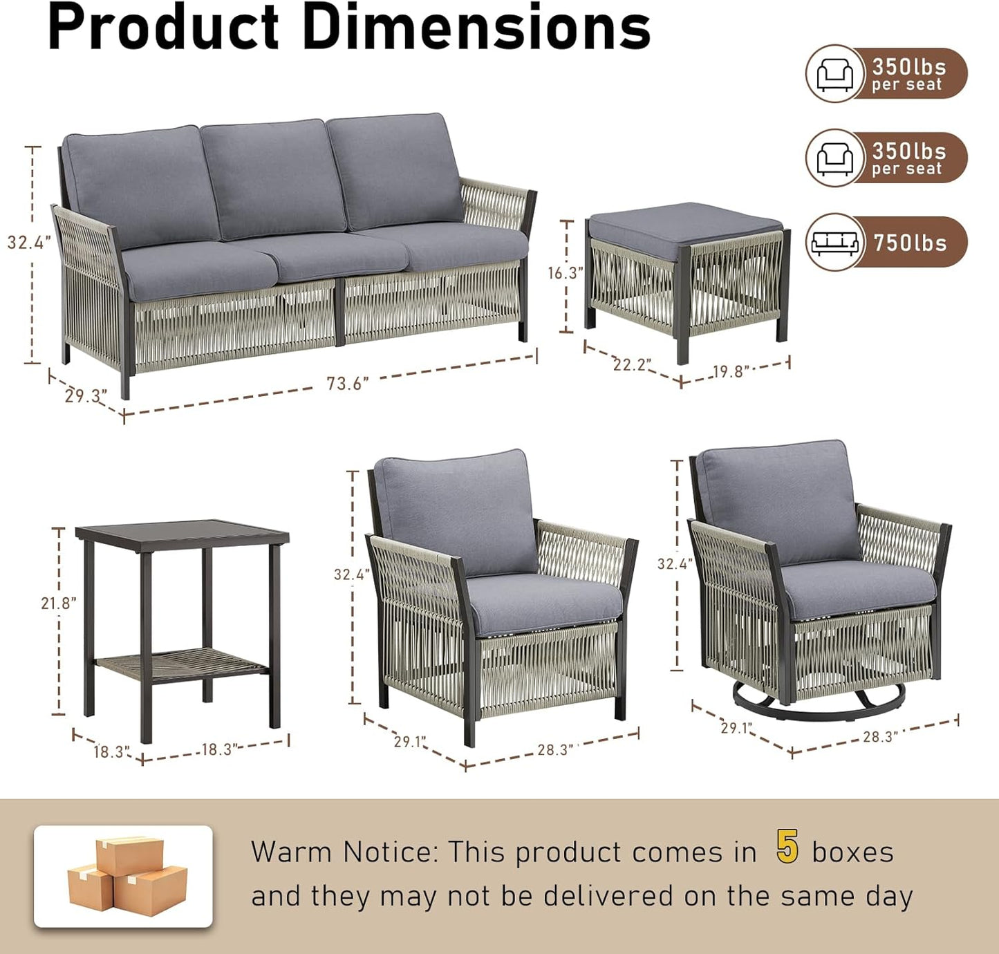 Patio Furniture Wicker Outdoor Conversation Set, 9-Piece All Weather Patio Furniture Rattan Swivel Rocking Chairs w/Ottomans, Side Table for Backyard, Balcony, Deck, Dark Grey