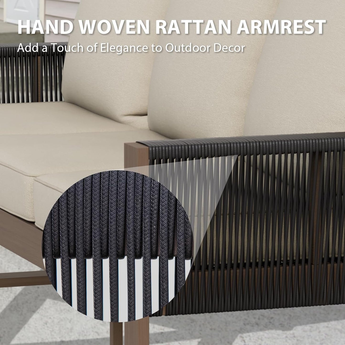 EAGLE PEAK Natural Wood Outdoor Patio Furniture, Cedar Furniture, Conversation Set, Outdoor Seating for Deck Patio Porch, Sofa, 2 Chairs & 2 Ottomans, 5 Pieces, Brown/Beige