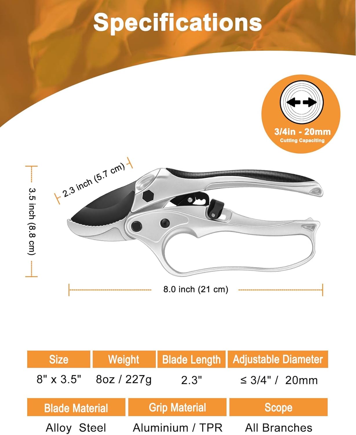 Ratchet Anvil Pruning Shears for Gardening Heavy Duty, Labor-Saving Design Garden Clippers for Arthritis Weak Hands, 3/4" Cut Capacity Branch Cutter for Tree Trimming, Flower, Rose, Plant