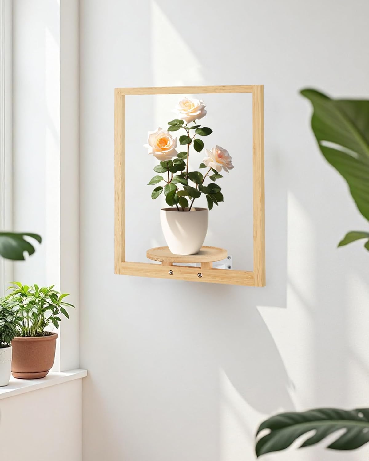 yadoker Wall Planters for Indoor Plants,Bamboo Hanging Plant Holders, Wall Decor Plant Stand, 2-Pack Window Plant Shelves for Living Room & Entryway