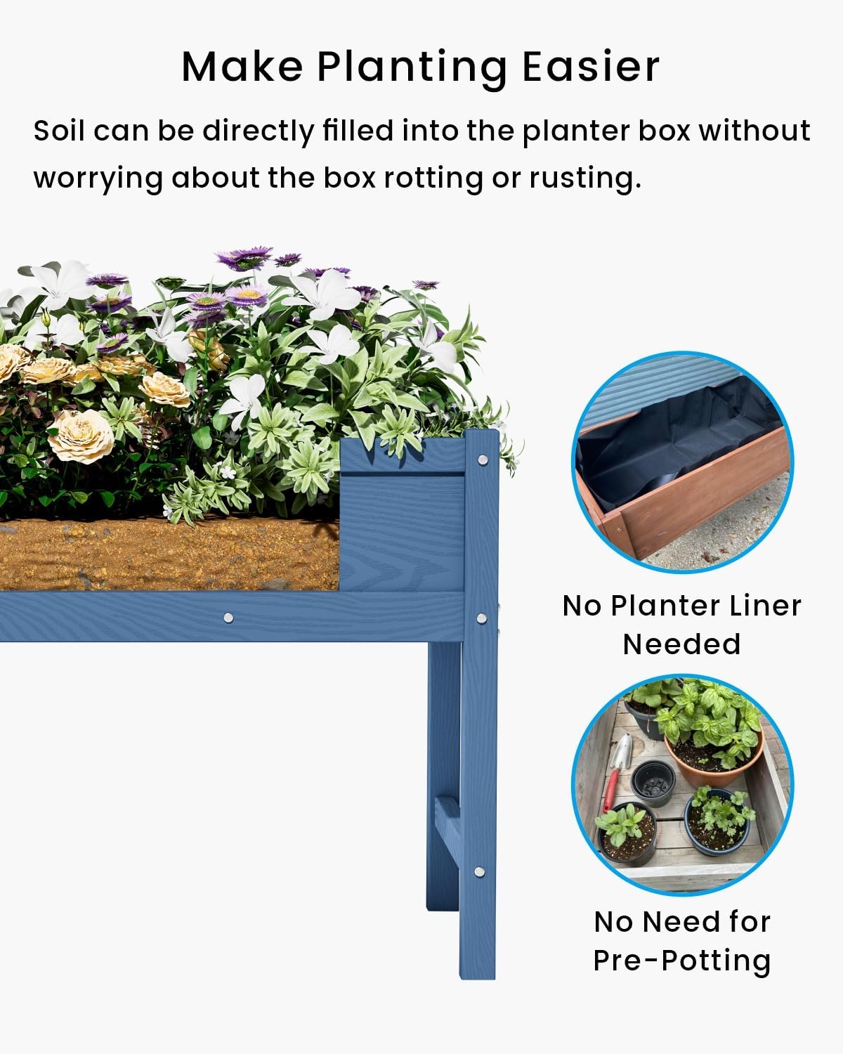 HDPE Raised Garden Bed with Legs, Outdoor Weather-Resistant Elevated Planter Box Stand for Seeds, Herbs, Flowers, Vegetables (Navy Blue)