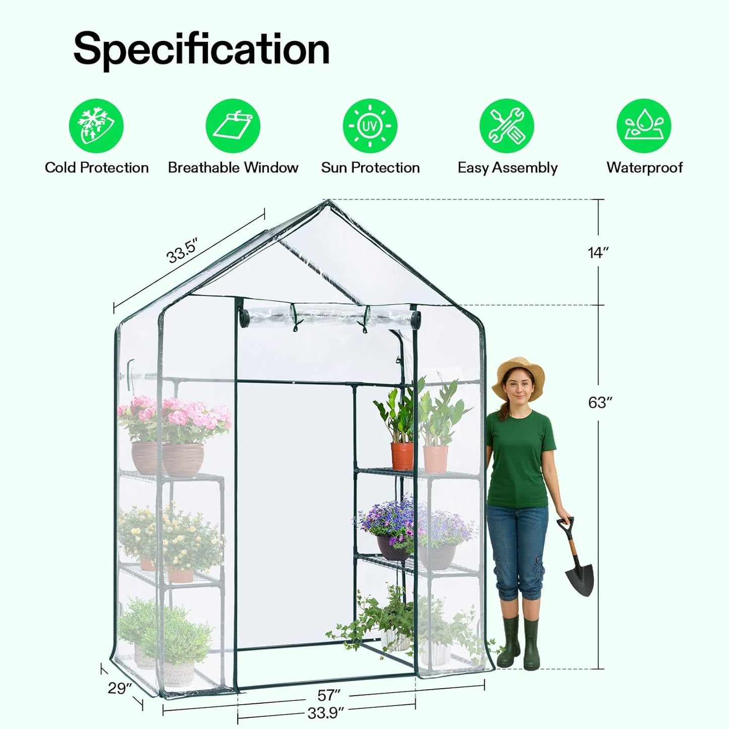 VIVOSUN Transparent 57 x 29 x 77-Inch Mini Walk-in Green House with Windows and Anchors, Plant Garden Hot House