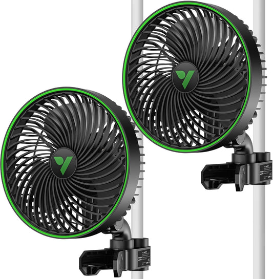 VIVOSUN 2-Pack AeroWave E6 Gen2, Grow Tent Clip Fan 6”, EC Motor, Smart Control, Powerful Oscillating Fan, Local Timer, Weatherproof IP54, for Hydroponics Circulation Cooling, Black
