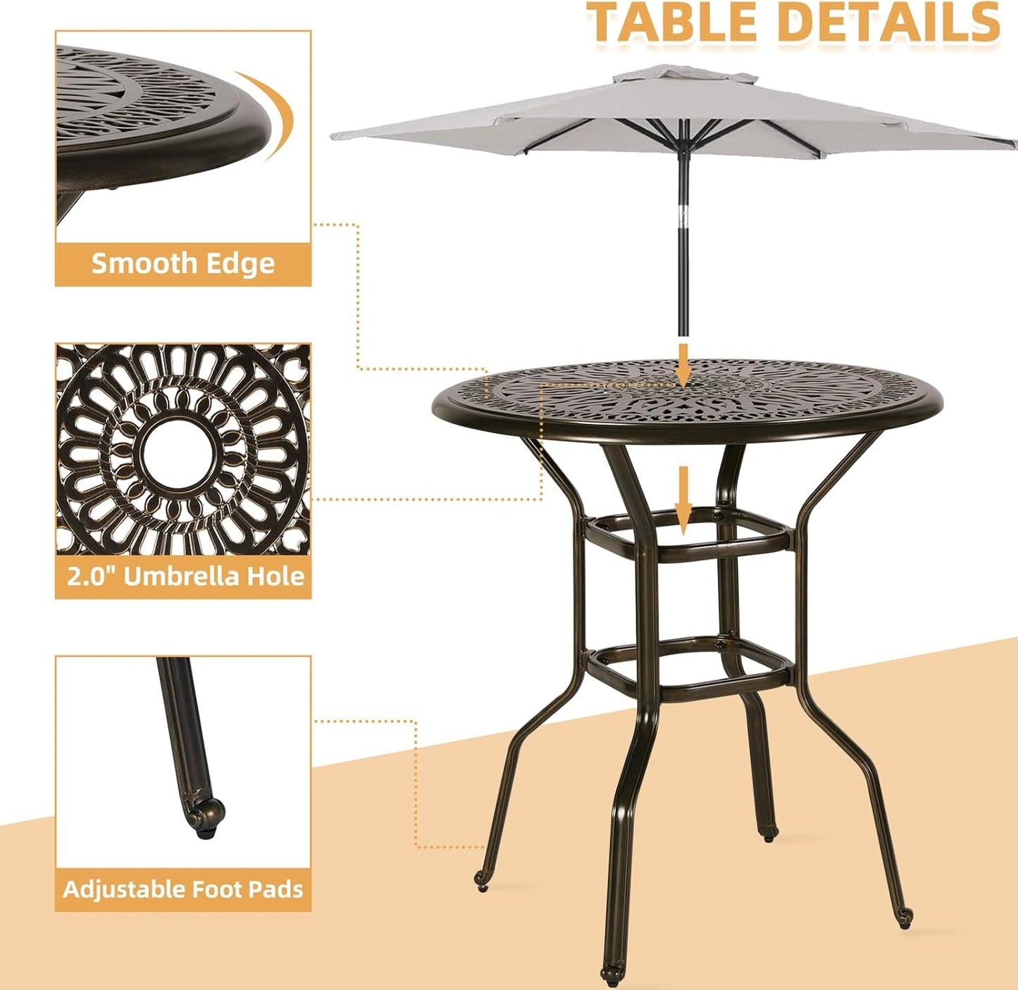 5 Pieces Patio Swivel Bar Set, Patio Bar Table and Chairs Set, All-Weather Cast Aluminum Outdoor Swivel Bar Stools of 4 and 35.4" Bar Table, High Top Bistro Set for Deck, Pool, Garden