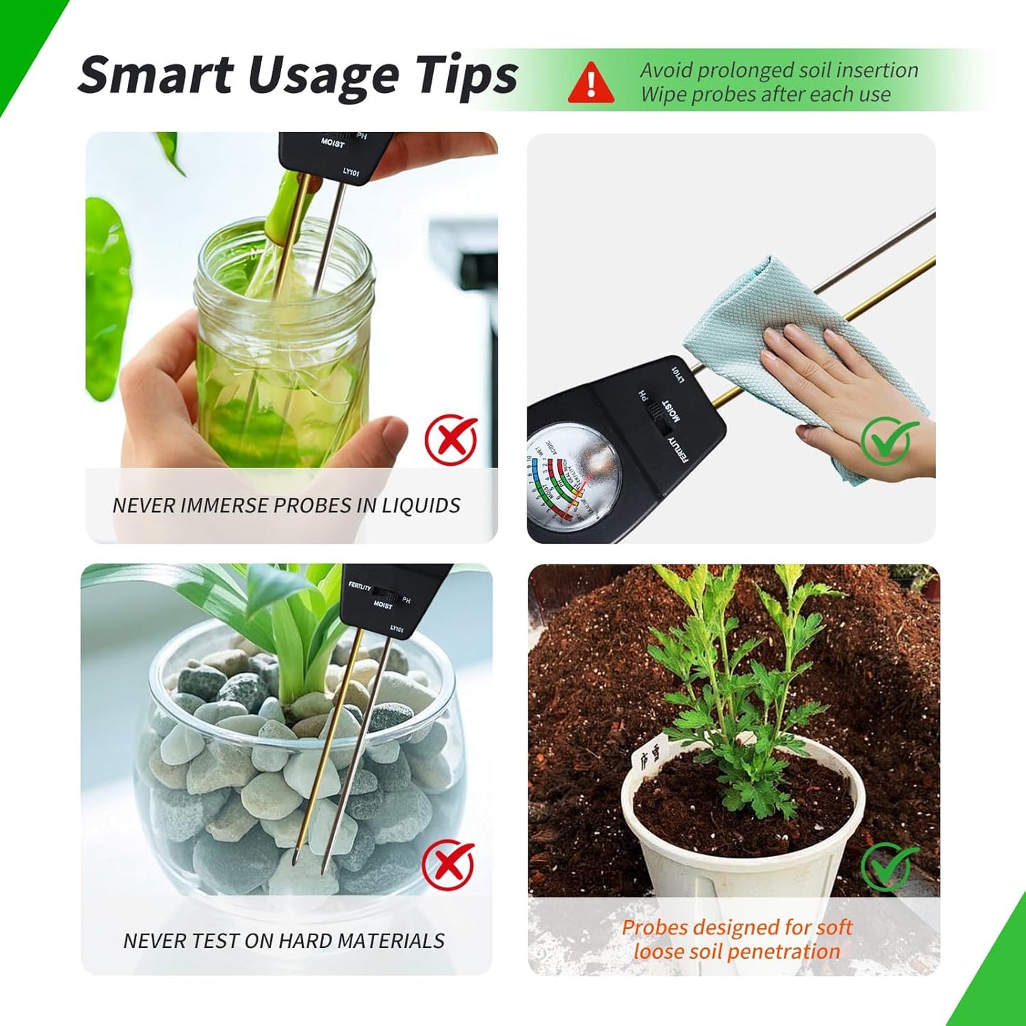 Soil Test Kit, ph Soil Tester for Garden Soil - 3-in-1 Digital Soil Moisture Meter, Soil pH Meter & Fertility Soil Tester for Indoor & Outdoor Garden, Farm, Patio, Lawn，Black