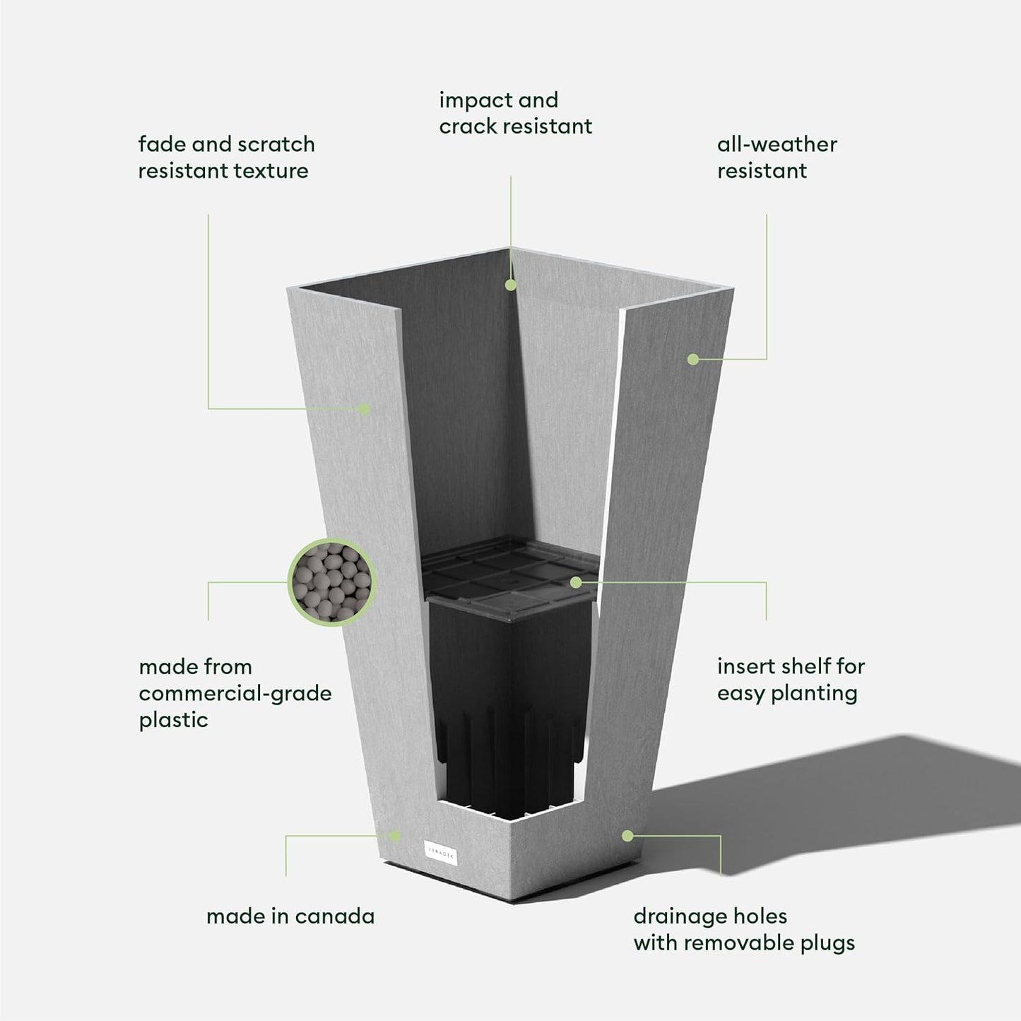 Veradek V-Resin Indoor/Outdoor Taper Planter (Gray, 26 inch - 2 Pack with 2 Saucer Trays)