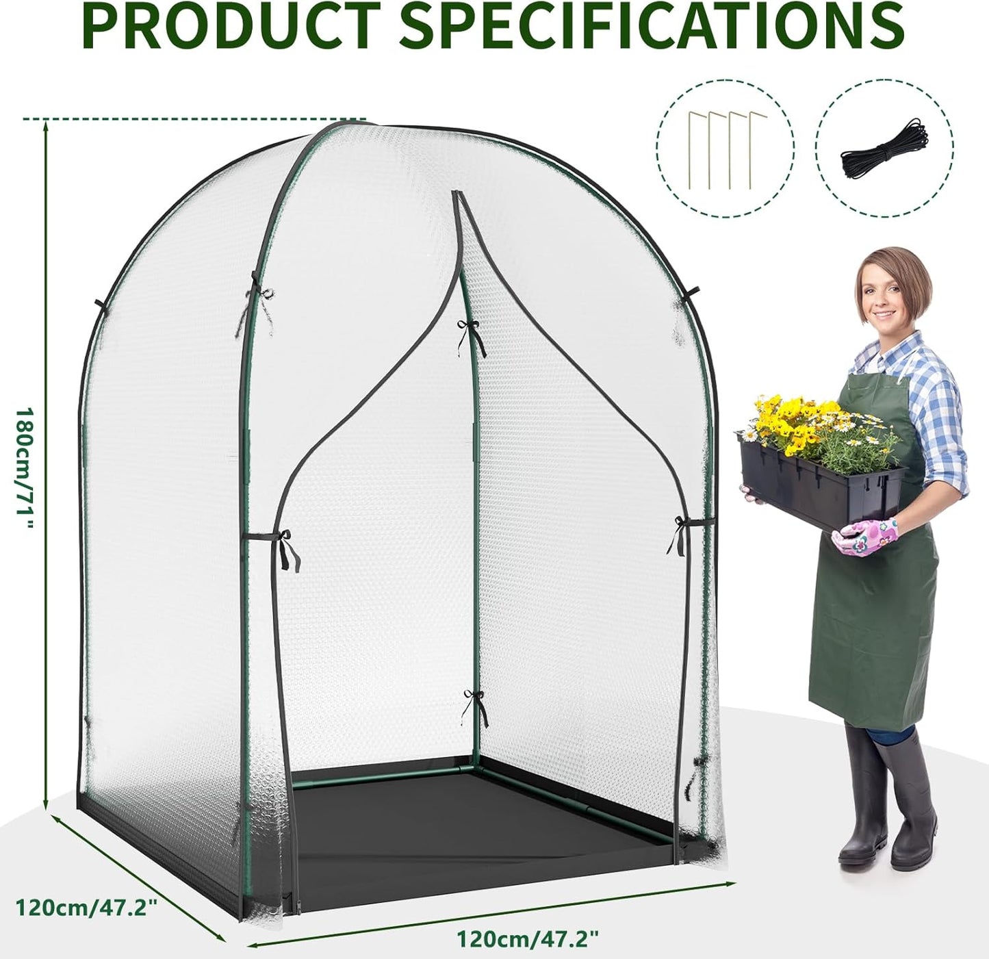 SUNYRISY Greenhouse for Outdoors with Waterproof Pad, Thick Bubble Film Cover Portable Small Mini Green House Kit for Outside, Walk in Zippered Door Grow Tent Plant Cover, 47" L x 47" W x 71" H
