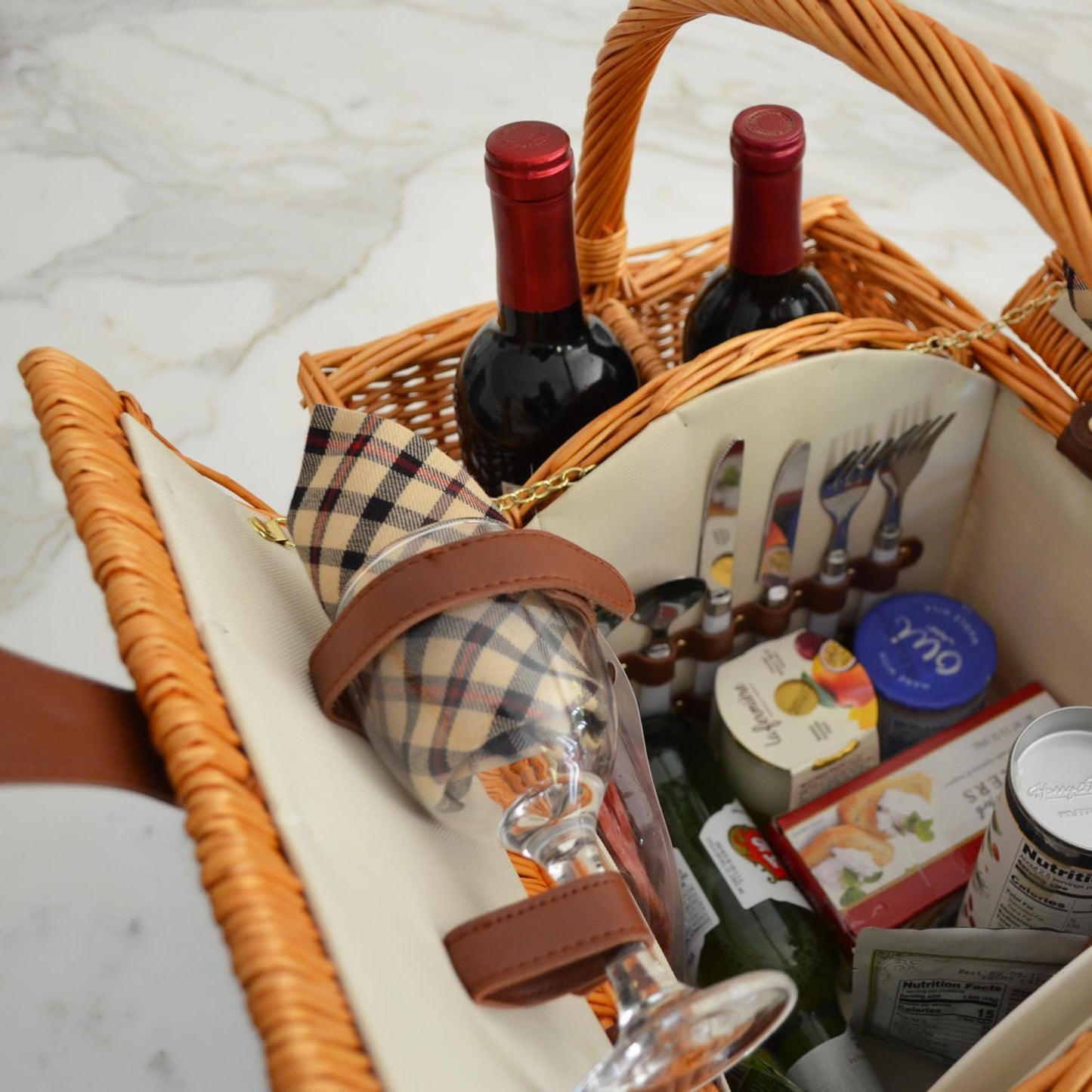 Picnic at Ascot Vineyard Willow Picnic Basket with service for 2 - London Plaid