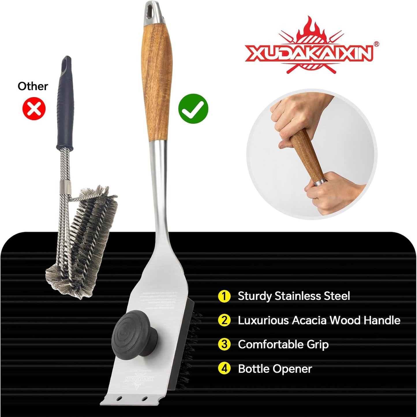 Grill Brush and Scraper, Dual Grip Design,Extra Strong BBQ Cleaner Accessories,Safe Nylon Bristles Barbecue Triple Scrubbers Cleaning Brush for Cast Iron Grates/Porcelain/Charcoal Grill