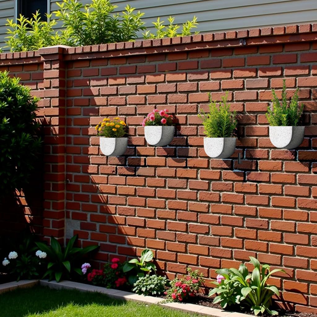 2 Pack Wall Hanging Planter Pots for Indoor and Outdoor Plants, 7 Inch Half-Moon-Shaped Plastic Wall Planter, Wall Mounted Succulent Planters (Speckled White)